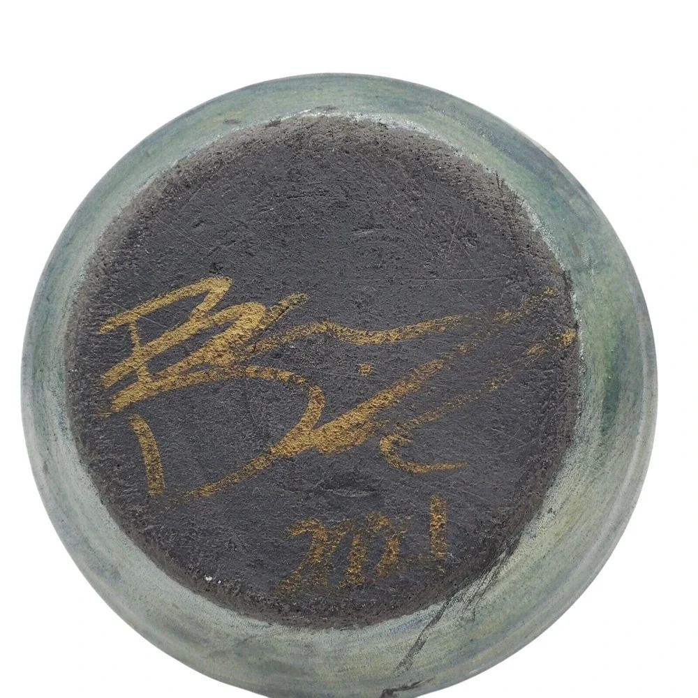 Ben Diller Raku Pottery Dolphin Vase Signed Artist Ceramic Pot Ocean Marine Life